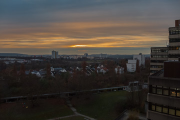 The view to a German city on a colorful sundown