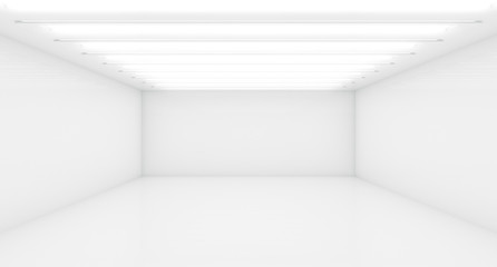 Contemporary future concept background. Empty futuristic clean white box interior room With Light. 3D Rendering