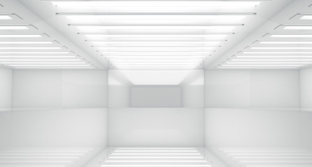 Contemporary future concept background. Empty futuristic clean white box interior room With Light. 3D Rendering