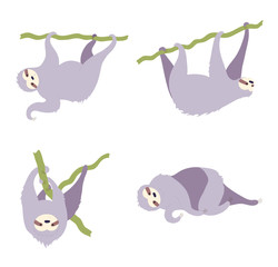 Vector illustration set of cute character sloth