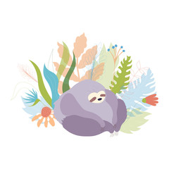 Vector illustration of cute character sloth