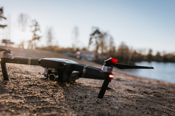 quadrocopter flight in autumn in sunny weather
