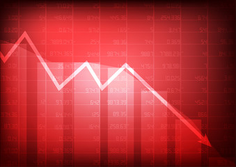 Vector : Red stock market with decreasing arrow on red background