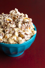 Pile of White and Milk Chocolate Drizzled Sweet Popcorn
