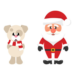 cartoon christmas santa claus and winter christmas dog with scarf