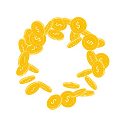 American dollar coins falling. Scattered big USD c