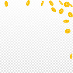 British pound coins falling. Scattered sparse GBP 