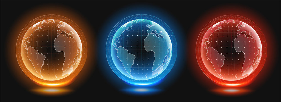 Planet earth hologram templates. Digital globe world. Holographic image of planet earth. HUD style vector illustration.