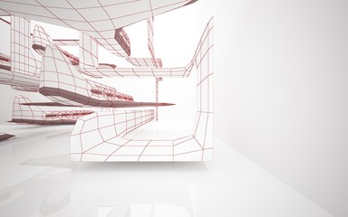 Abstract white interior highlights future with glossy lines. Polygon colored drawing. Architectural background. 3D illustration and rendering