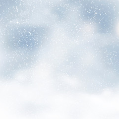 Naklejka na ściany i meble Winter background with cloudy and snowed sky. Vector.