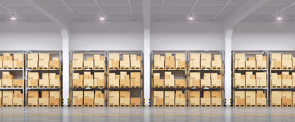 Warehouse interior. 3d illustration.