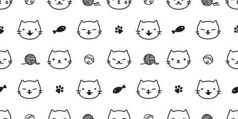 Cotton fabric cat seamless pattern kitten paw cat toy vector scarf isolated background repeat wallpaper