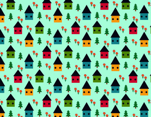 Festive Christmas Houses Pattern