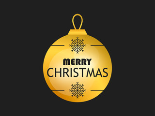 Merry Christmas. Golden christmas ball on black background. Gold gradient. Greeting card design template. Vector illustration