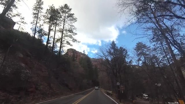 Scenic Drive Route 89a from Sedona to Flagstaff.  Driving footage of beautiful Northern Arizona mountain landscape
