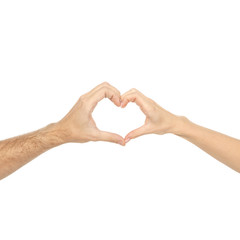 Couple hands heart on white background isolation