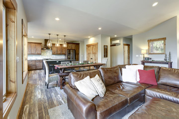 Living room interior with open floor plan.