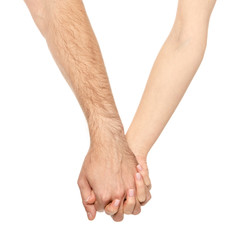 couple holding hands isolated on white background