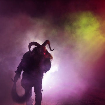 The Krampus masks exhibition in the night.