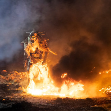 The Krampus masks exhibition in the night.