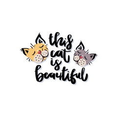 This cat is beautiful. Handwritten black text.