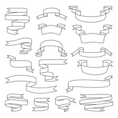 Sketch vector ribbon set. Banner isolated shapes