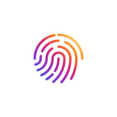 Vector fingerprint icon. Color fingerprint symbol shape. Biometric security sign. Interface button. Element for design mobile app or website