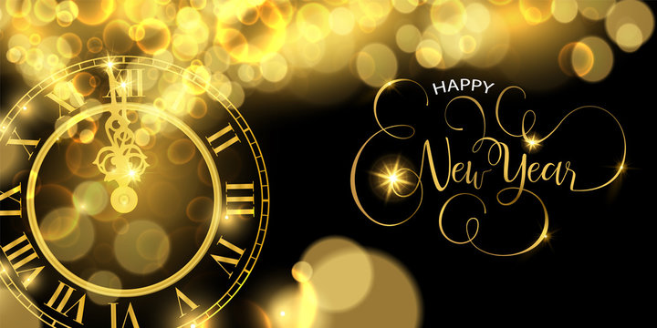 Gold New Years eve clock time luxury web banner