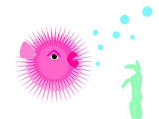 Pink blowfish underwater cartoon © Julia