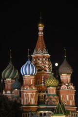 Saint Basils cathedral on the Red Square in Moscow. Color night photo.