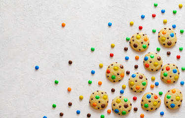 Colourful background: homemade cookies with candies