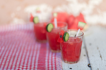 A refreshing drink made with fresh watermelon and cucumber