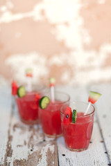 A refreshing drink made with fresh watermelon and cucumber