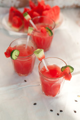 A refreshing drink made with fresh watermelon and cucumber