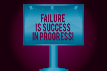 Text sign showing Failure Is Success In Progress. Conceptual photo You have to make mistakes for improvement Blank Lamp Lighted Color Signage Outdoor Ads photo Mounted on One Leg