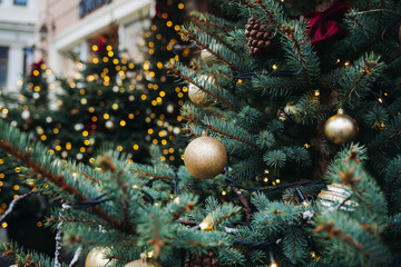 yellow ball on the christmas tree