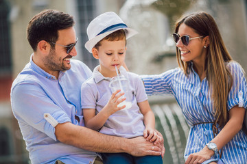 Obraz premium Portrait of happy family having fun together outdoor.