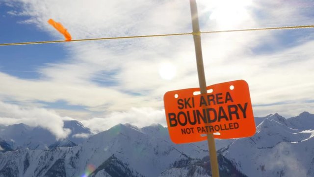 Ski Area Boundary sign. Rocky Mountains, BC, Canada.