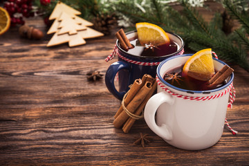 Christmas mulled red wine in cup