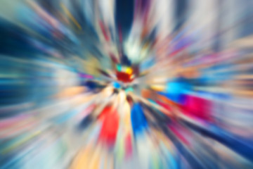 Multi-color abstract illustration. Radial blur in blue-purple tones. Explosion with flying splinters. Movement with great speed.