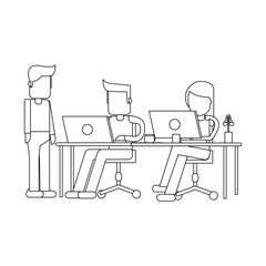 Working with computer avatar black and white