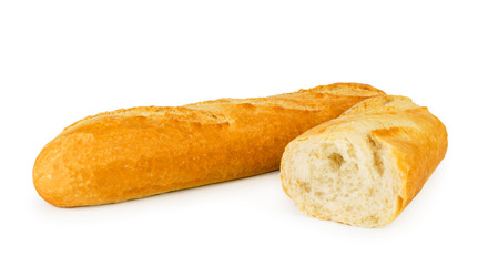 A loaf of white bread and a half close - up on a white. Isolated