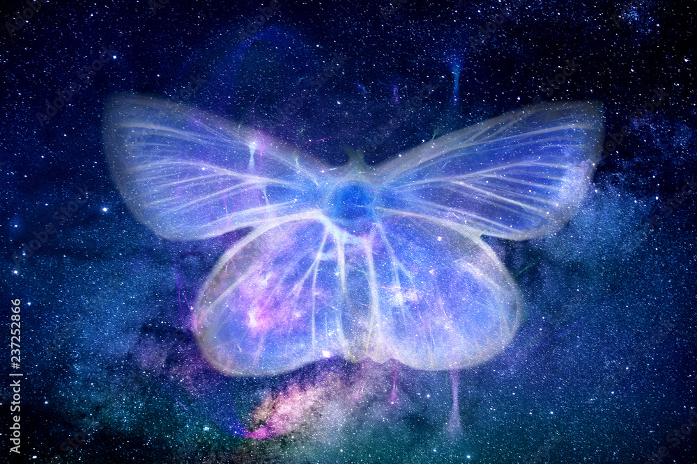 Poster abstract artistic energy field butterfly shape in space background