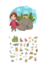Set with Little Red Riding Hood fairy tale