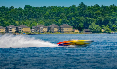 Colorful speedboat on water