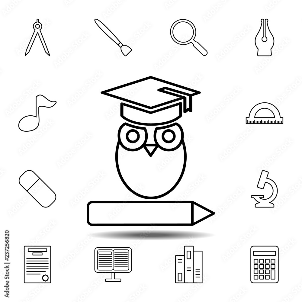 Aufkleber owl on the book with square academic cap icon. simple outline vector element of education set icons 