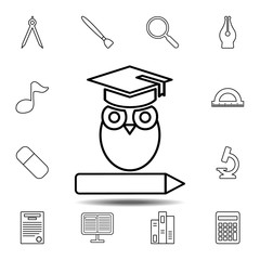 owl on the book with square academic cap icon. Simple outline vector element of education set icons for UI and UX, website or mobile application