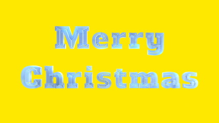 Merry Christmas lettering written by frozen cracked ice isolated on yellow background. 3d illustration
