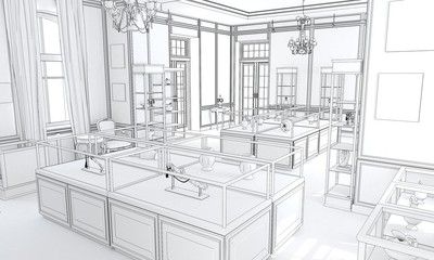 museum, exhibition hall, interior visualization, 3D illustration