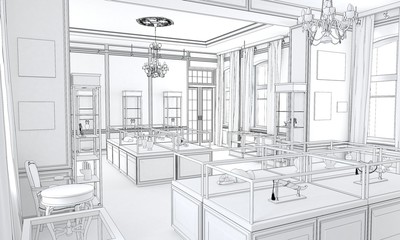 museum, exhibition hall, interior visualization, 3D illustration